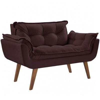 Poltrona 2 Lugares Opalla D Salla Suede Base Palito Marrom