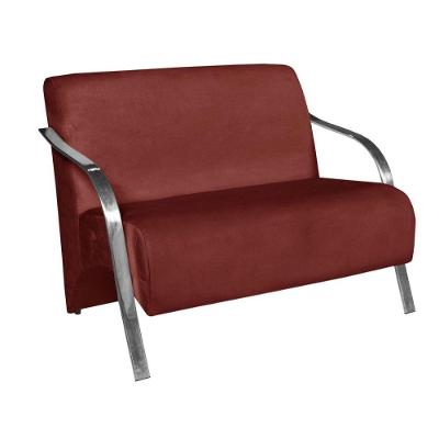 Poltrona 2 Lugares Vênus Suede Braço Alumínio Bordô