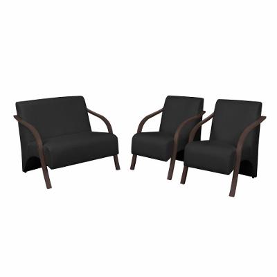 Conjunto Poltrona Vênus Braços Madeira D Salla Courino Preto