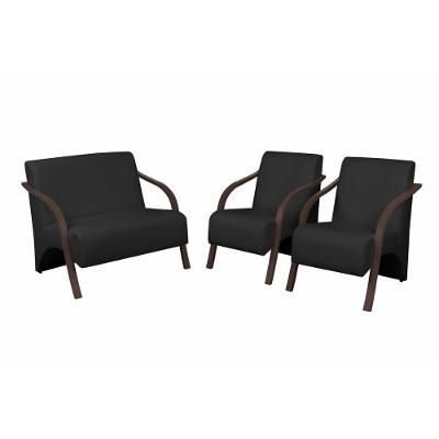Conjunto Poltrona Vênus Braços Madeira D Salla Courino Preto