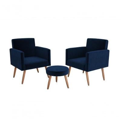 Conjunto 02 Poltronass E 1 Puff Dallas - Azul Marinho