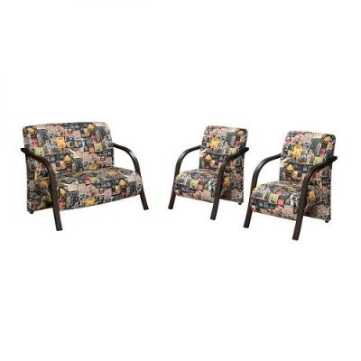 Conjunto Poltrona Decorativa Vênus Braço Madeira Kit 3 Peças