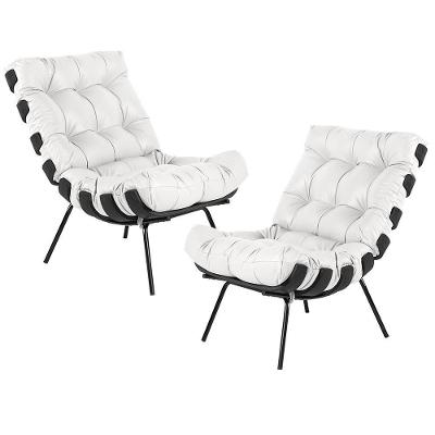Kit 02 Poltronas Costela Preto L04 Couro Branco