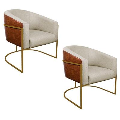 Kit 02 Poltronas Ferro Dourado Corano Nozes E Linho Bege
