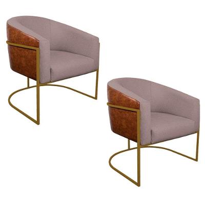 Kit 02 Poltronas Ferro Dourado Corano Nozes E Linho Rosê