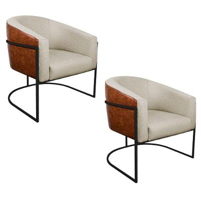 Kit 02 Poltronas Ferro Preto Corano Nozes E Linho Bege