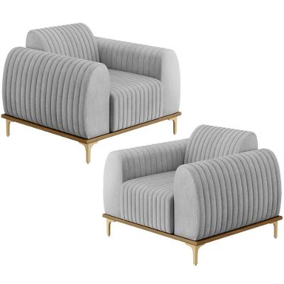 Kit 02 Poltronas E Pés D'Ouro Molino D02 Linho Cinza D-315
