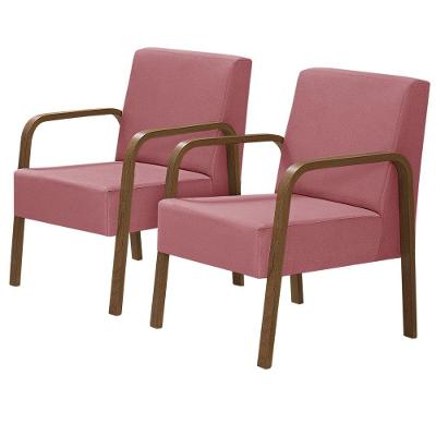 Kit 2 Poltronas 1 Lugar Luna Braço Madeira D Salla Rosa