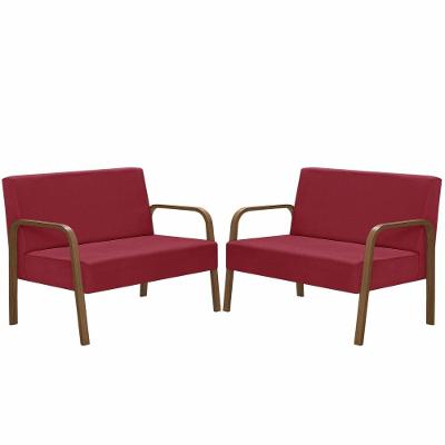 Kit 2 Poltrona 2 Lugares Luna Braço Madeira D Salla Vermelho