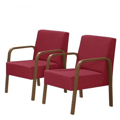Kit 2 Luna 1 Lugar Braço Madeira D Salla Suede Vermelho