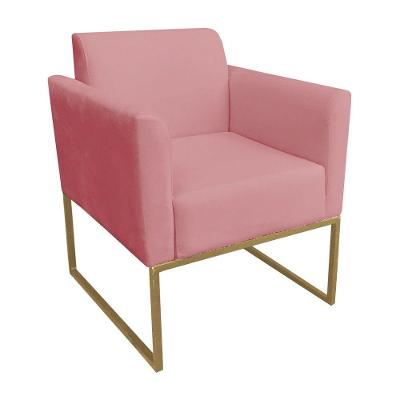 Poltrona Marisa Suede Rose Base Metálica Dourado