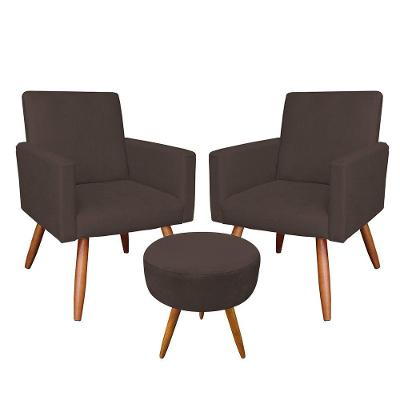 Kit 2 Poltronas E Puff Redonda e Marrom