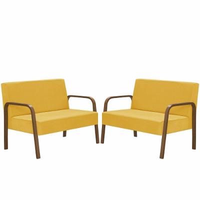 Kit 2 Poltronas 2 Lugaresluna Braço Madeira D Salla Amarelo