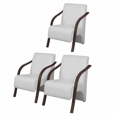 Kit 3 Poltrona Vênus 1 Lugar Pé Madeira Dsalla Corino Branco.