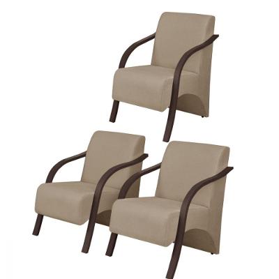 Kit 3 Poltronas Vênus 1 Lugar Pé Madeira D Salla Cappuccino