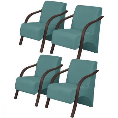 Kit 4 Poltronas 1 Lugar Vênus Pé Madeira D Salla Turquesa