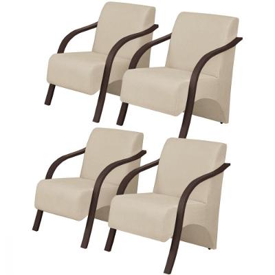 Kit 4 Poltronas 1 Lugar Vênus Pé Madeira D Salla Bege