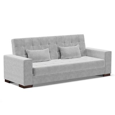 Sofá Cama 02 Lugares Lisboa Suede Pés De Madeira Cor Cinza