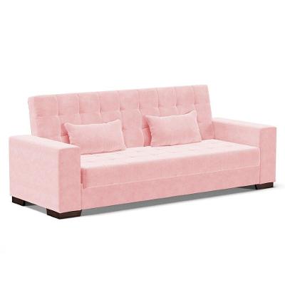 Sofá Cama 02 Lugares Lisboa Pés De Madeira Cor Rosa Bebê