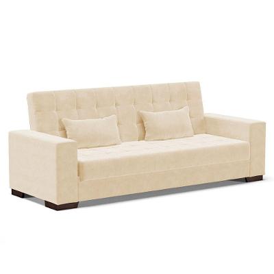Sofá Cama 02 Lugares Lisboa Suede Pés De Madeira Cor Bege