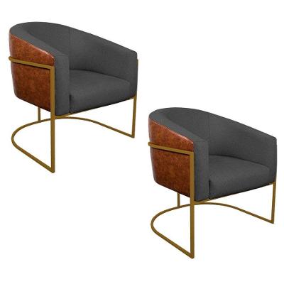 Kit 02 Poltronas Luiza Dourado Corano Nozes E Linho Chumbo