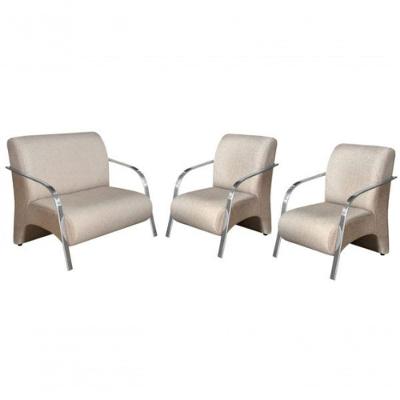 Conjunto Poltronas Vênus Braço Alumínio Suede Bege
