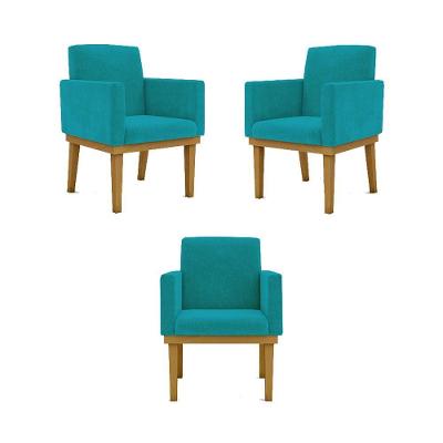 Kit 03 Poltronas Base Reforçada Sala Quarta azul Turquesa