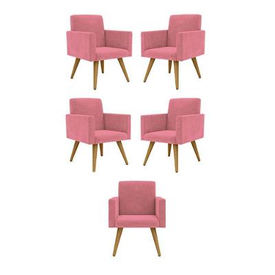 Kit 05 Poltronas Nina Para Recepção Rosa