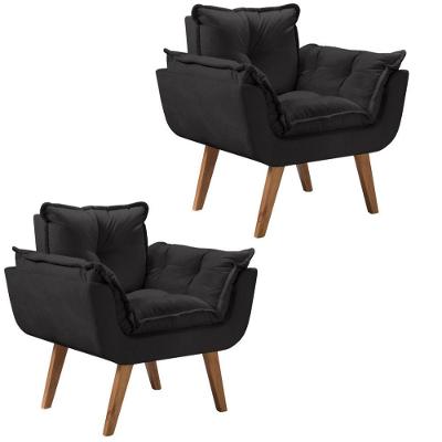 Kit 2 Poltronas Opalla Pés Palito 1 Lugar Preto.