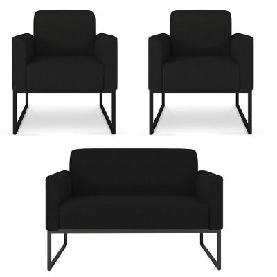 Kit 01 Namoradeira 02 Lugares E 02 Poltronas Marisa Linho Base Industrial Metálica Preto Cor A79 Preto