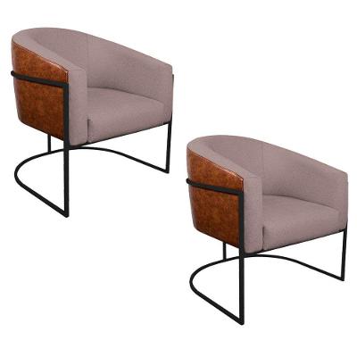 Kit 02 Poltronas Ferro Preto Corano Nozes E Linho Rosê