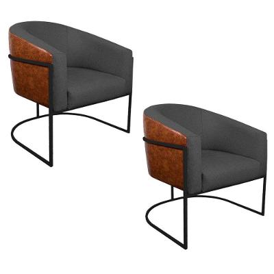Kit 02 Poltronas Ferro Preto Corano Nozes E Linho Chumbo