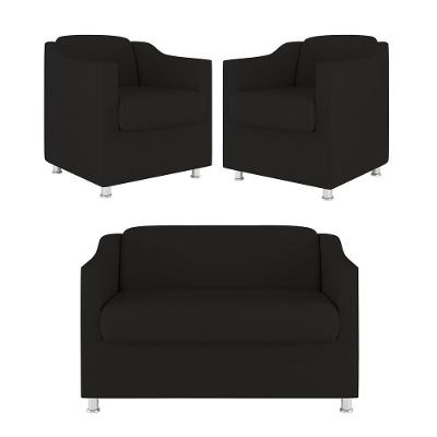 Kit 02 Poltrona Tilla Recepção + Namoradeira Sala Quarto preto