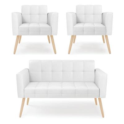 Kit 1 Sofá Namoradeira E 2 Poltronas Elisa Corino Pés Palito Natural - D'rossi Cor Branco