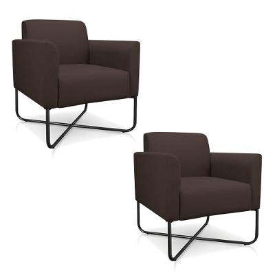 Kit 2 Poltronas Decorativas Base Industrial X Preta Maressa S06 Suede Marrom
