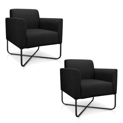 Kit 2 Poltronas Decorativas Base Industrial X Preta Maressa S07 Suede Preto