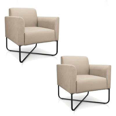 Kit 2 Poltronas Decorativas Base Industrial X Preta Maressa S03 Suede Bege