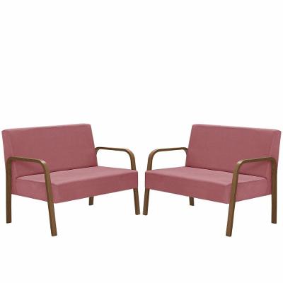 Kit Poltrona 2 Namoradeiras Jade Braço Madeira D Salla Rosa