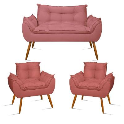 Kit Sofá Opala + 2 Poltronas Opala Rosa