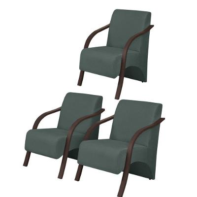 Kit3 Poltronas Vênus 1 Lugar Pé Madeira Suede Verde
