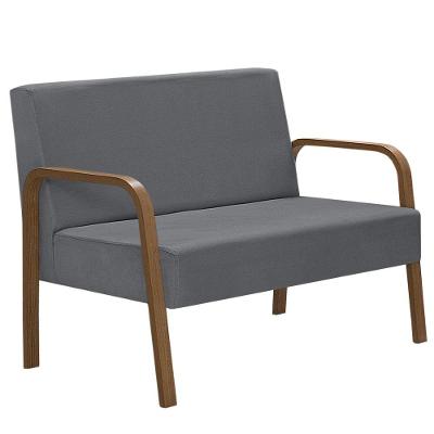 Poltrona 2 Lugares Jade Braço Madeira D Salla Suede Grafite
