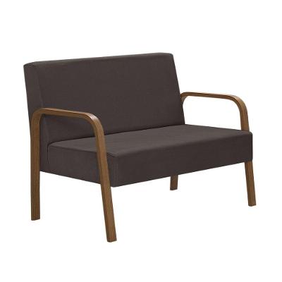 Poltrona 2 Lugares Luna Braço Madeira D Salla Suede Marrom