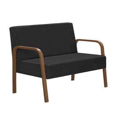 Poltrona 2 Lugares Jade Braço Madeira D Salla Suede Preto