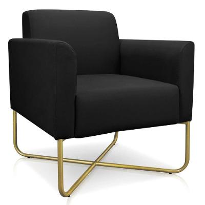 Poltrona Decorativa Base Industrial X Dourada Maressa S07 Suede Preto
