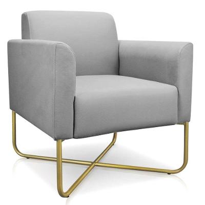 Poltrona Decorativa Base Industrial X Dourada Maressa S10 Suede Cinza