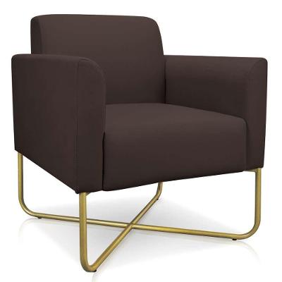 Poltrona Decorativa Base Industrial X Dourada Maressa S06 Suede Marrom