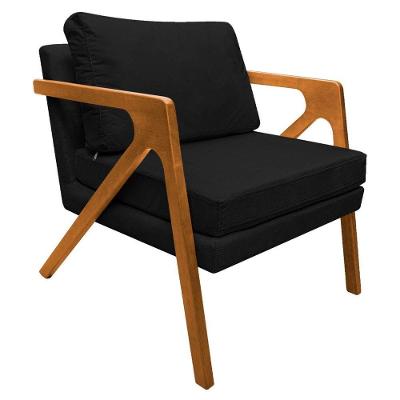 Poltrona Decorativa Elizabeth E01 Base Madeira Suede Cor Preto