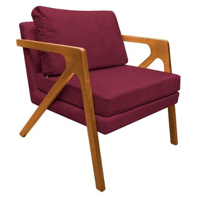 Poltrona Decorativa Elizabeth E01 Base Madeira Suede Cor Bordô