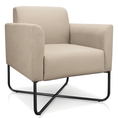Poltrona Decorativa Base Industrial X Preta Maressa S03 Suede Bege