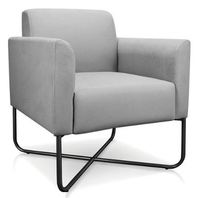 Poltrona Decorativa Base Industrial X Preta Maressa S10 Suede Cinza